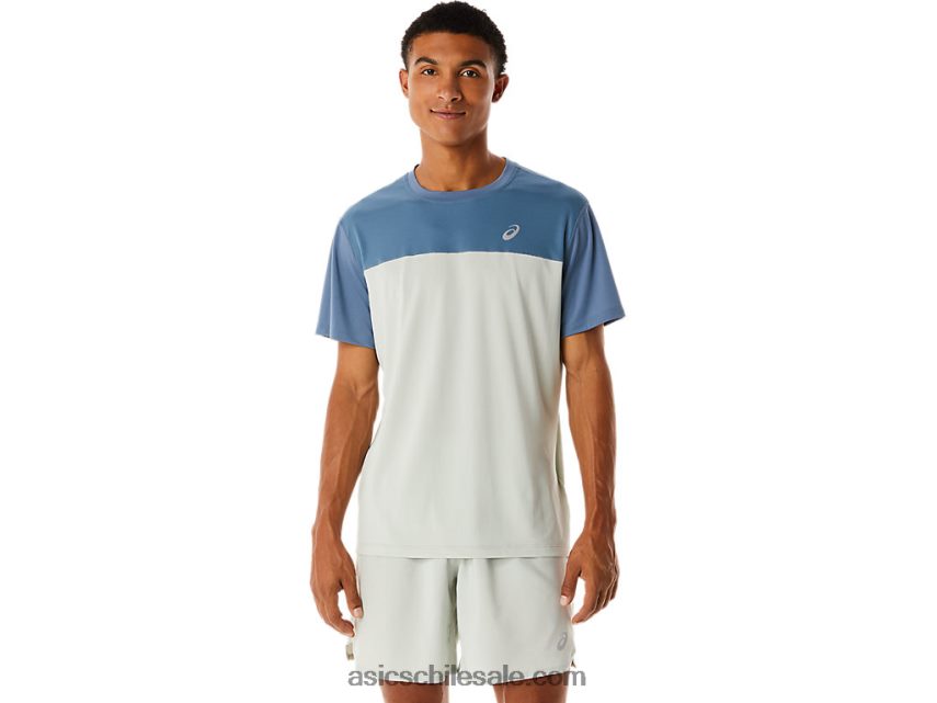 hombres Asics camiseta de carrera de manga corta R8N44622 azul acero/salvia claro