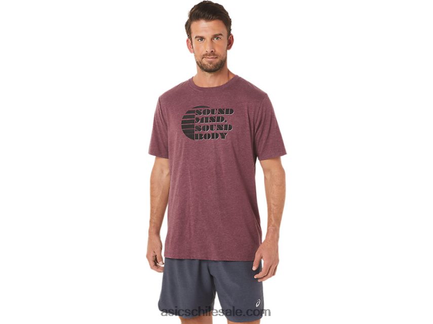 hombres Asics camiseta de manga corta con eslogan R8N4461607 Brezo profundo de Marte