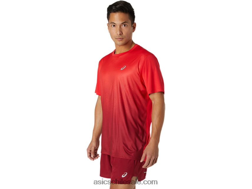 hombres Asics camiseta kasane de manga corta R8N4461778 rojo eléctrico/burdeos