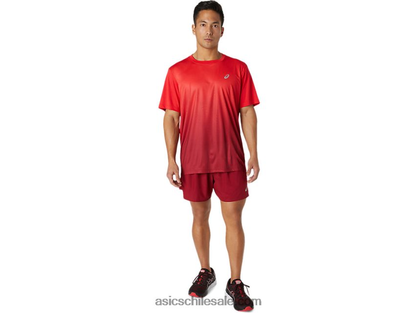 hombres Asics camiseta kasane de manga corta R8N4461778 rojo eléctrico/burdeos