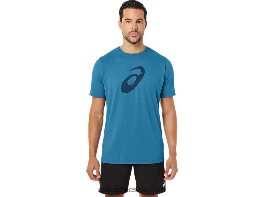 hombres Asics camiseta manga corta pincel R8N44672 isla azul brezo