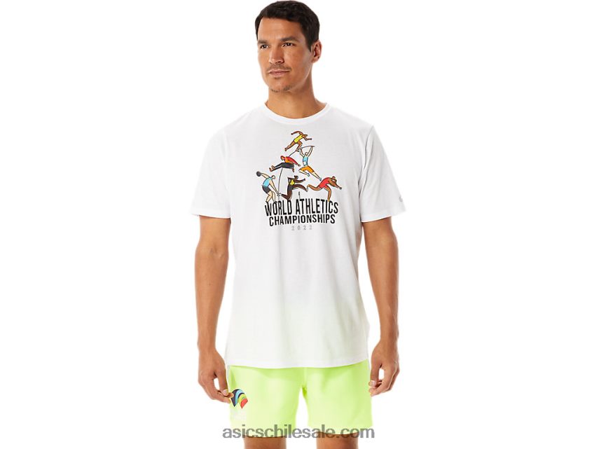 hombres Asics gráfico de manga corta wch R8N4461286 blanco brillante