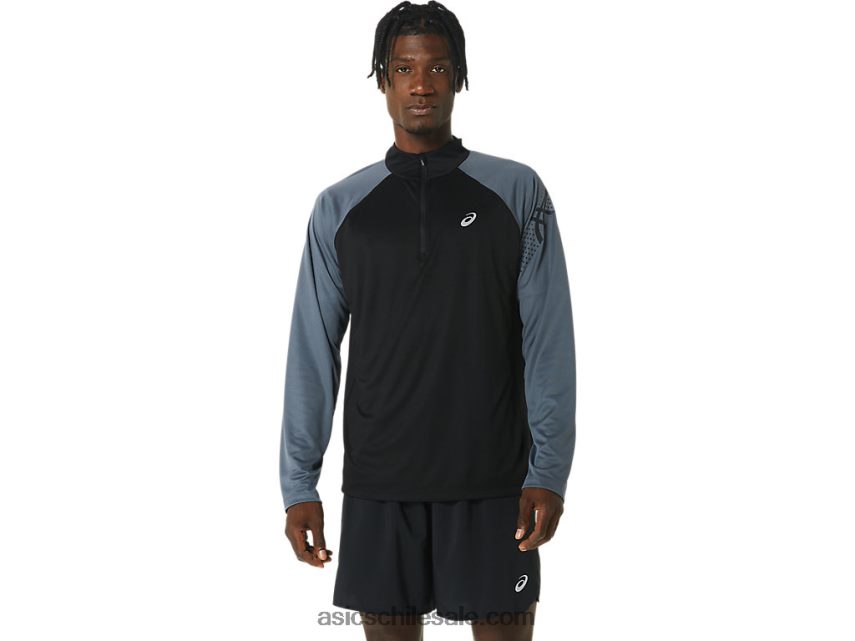 hombres Asics icono de manga larga con 1/2 cremallera R8N446463 negro rendimiento/gris portador
