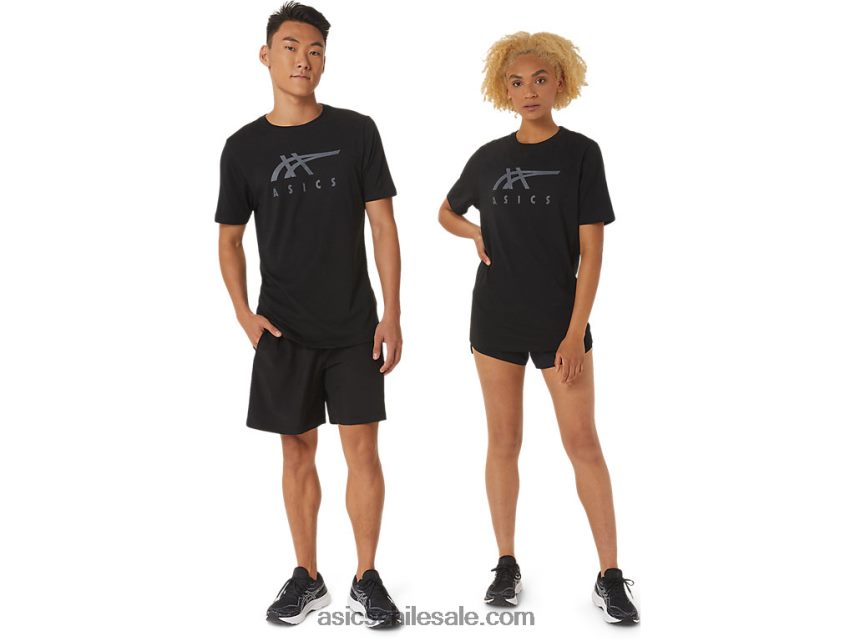 hombres Asics playera de manga corta a rayas R8N4461716 rendimiento negro