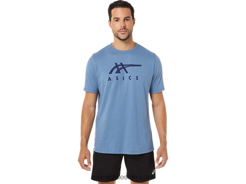 hombres Asics playera de manga corta a rayas R8N4461743 tormenta azul