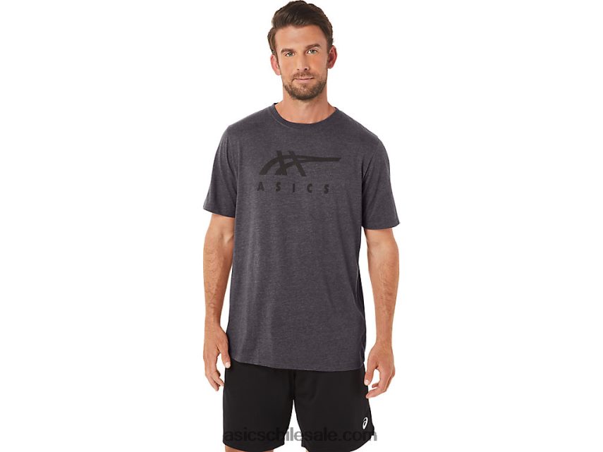 hombres Asics playera de manga corta a rayas R8N44619 brezo gris oscuro