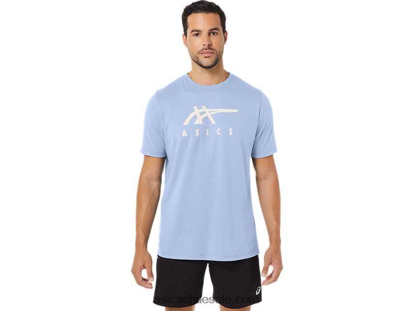hombres Asics playera de manga corta a rayas R8N44628 cielo suave