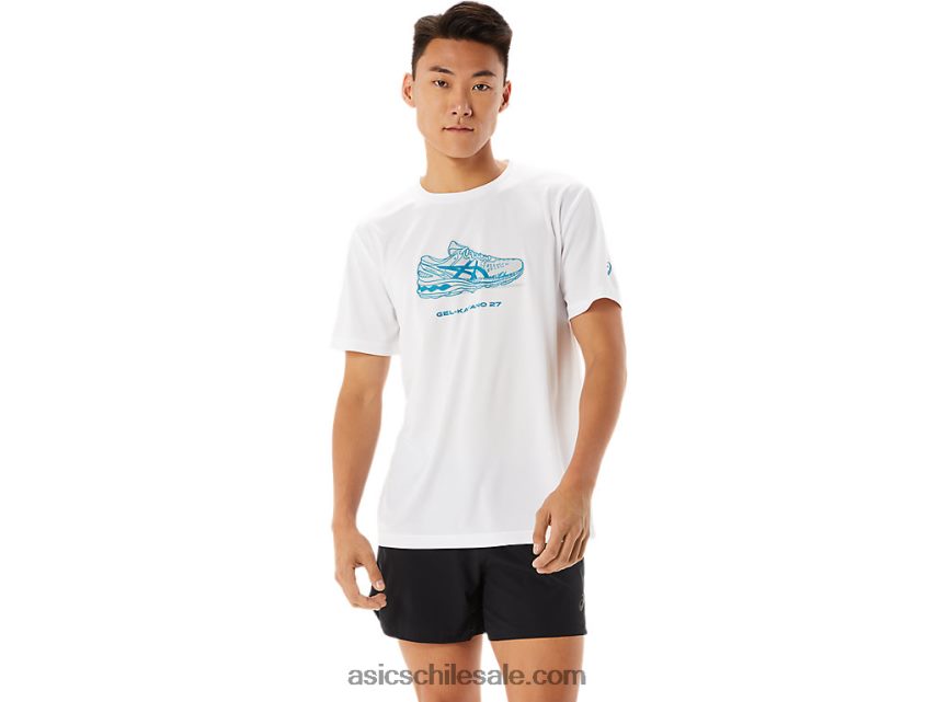 hombres Asics playera de manga corta con estampado de zapatos R8N4461368 blanco brillante