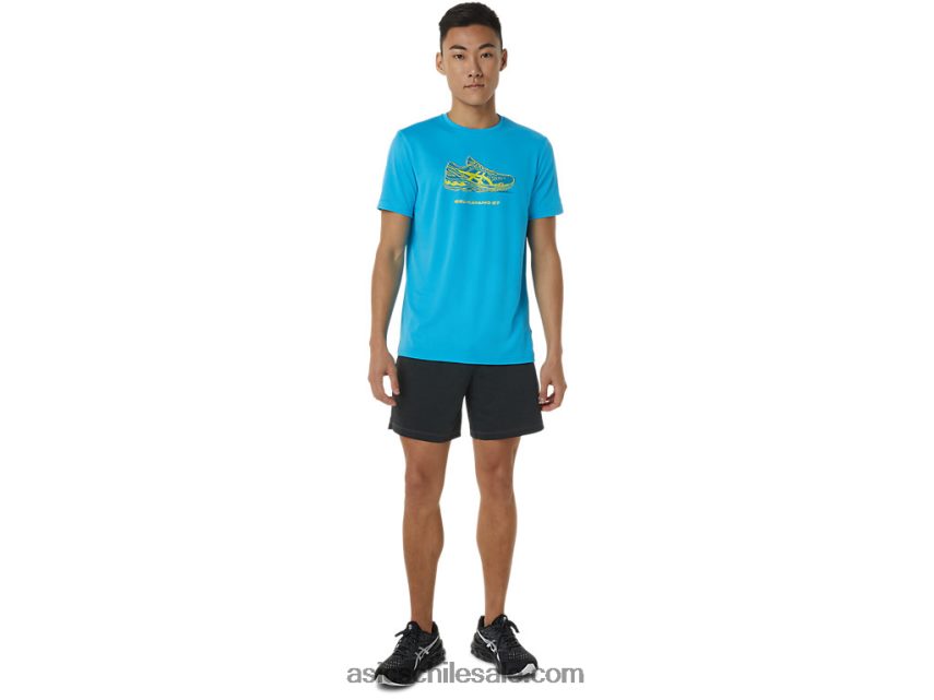 hombres Asics playera de manga corta con estampado de zapatos R8N4461376 agua digital