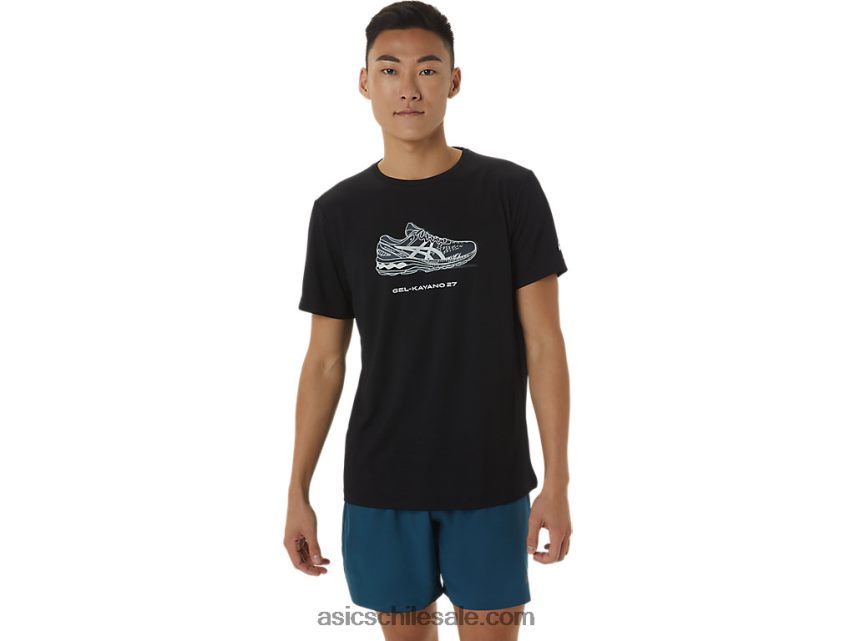 hombres Asics playera de manga corta con estampado de zapatos R8N4461380 rendimiento negro