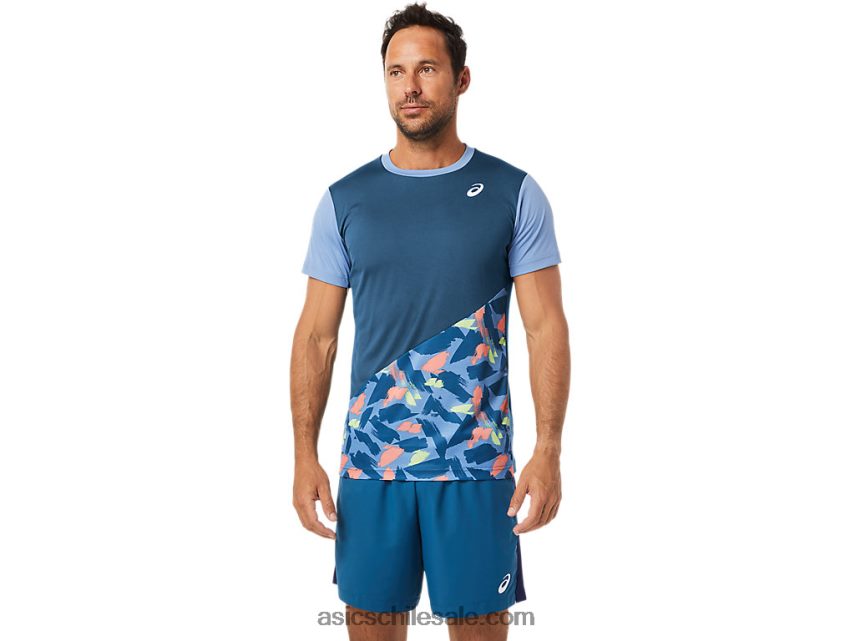 hombres Asics playera de manga corta con gráfico de corte R8N4461508 índigo claro