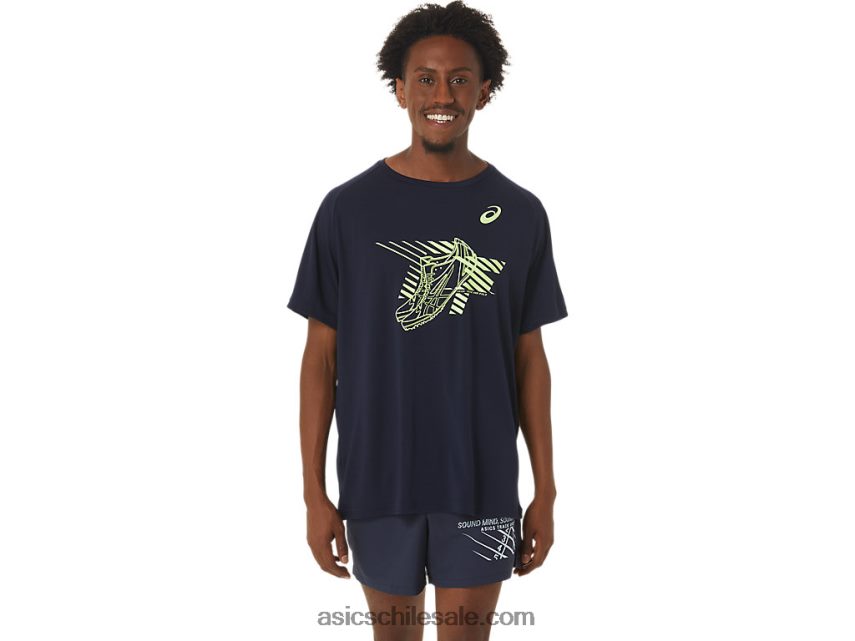 hombres Asics top de manga corta con estampado de zapatos R8N446243 medianoche