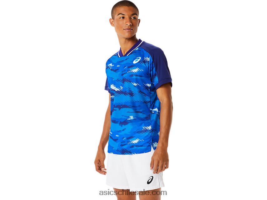 hombres Asics top de manga corta con gráfico Match R8N4461076 buceo azul