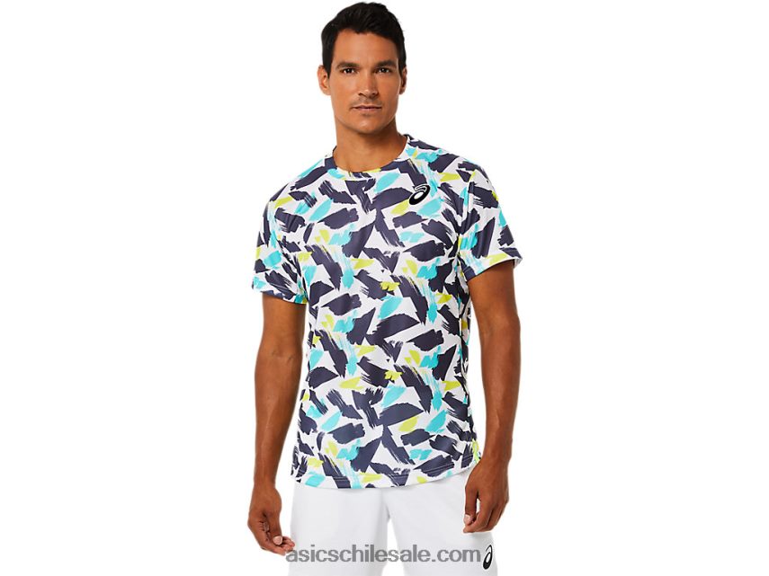 hombres Asics top de manga corta con gráfico Match R8N4461498 blanco brillante