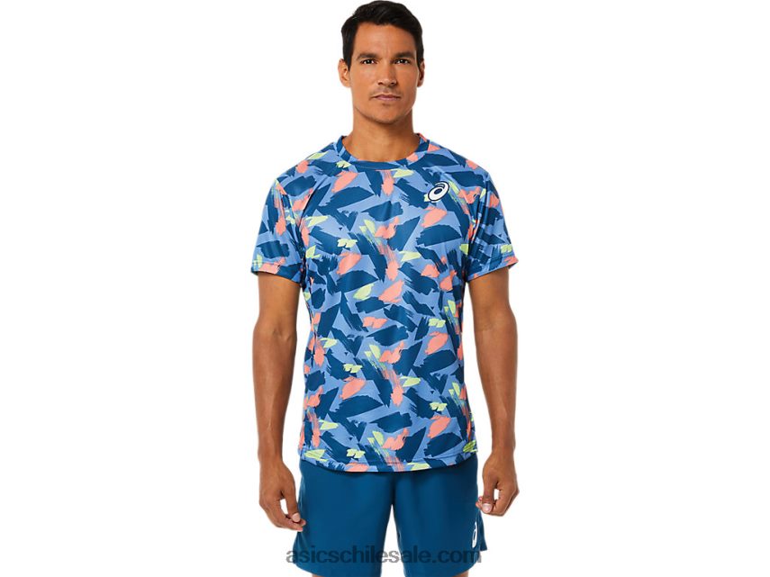 hombres Asics top de manga corta con gráfico Match R8N4461506 índigo claro