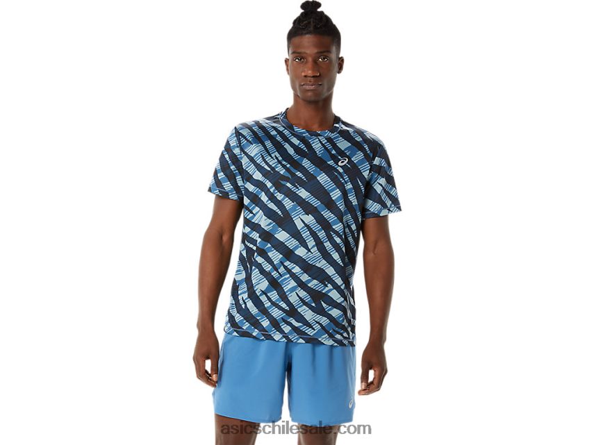 hombres Asics top de manga corta de camuflaje salvaje R8N4461058 azul celeste/negro rendimiento