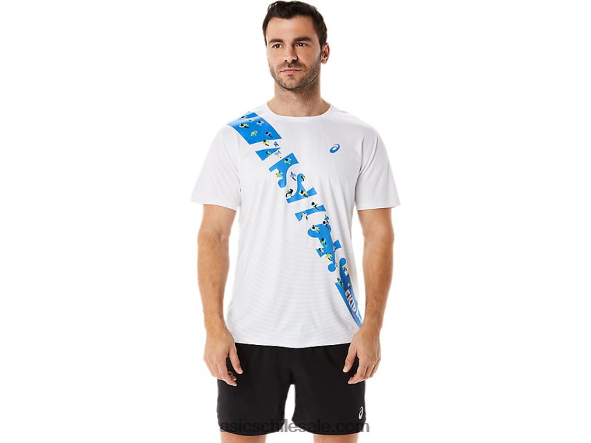 hombres Asics top de manga corta ekiden R8N4461101 costa blanca/azul brillante