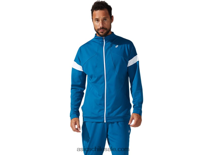 hombres Asics chaqueta de chándal R8N4461796 verde azulado profundo/blanco brillante