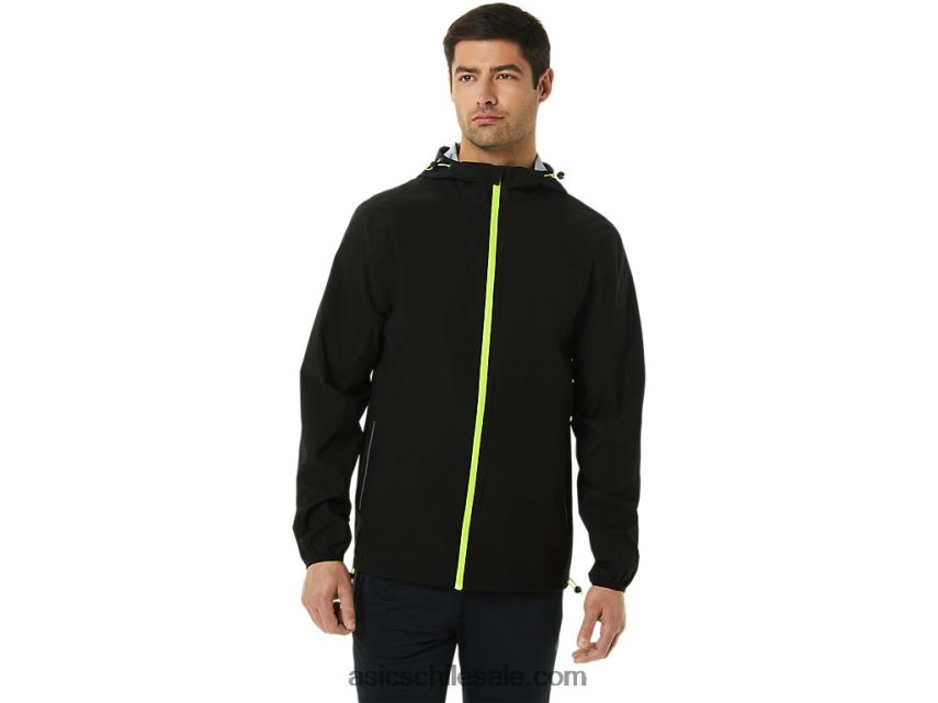 hombres Asics chaqueta impermeable R8N4461403 rendimiento negro/peligro verde