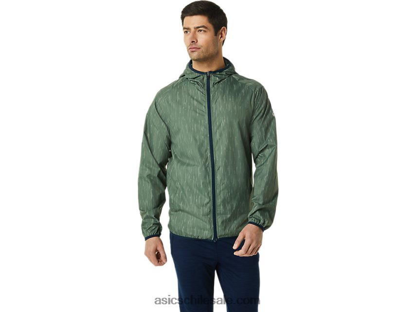 hombres Asics chaqueta plegable R8N446793 estampado verde liquen/azul francés