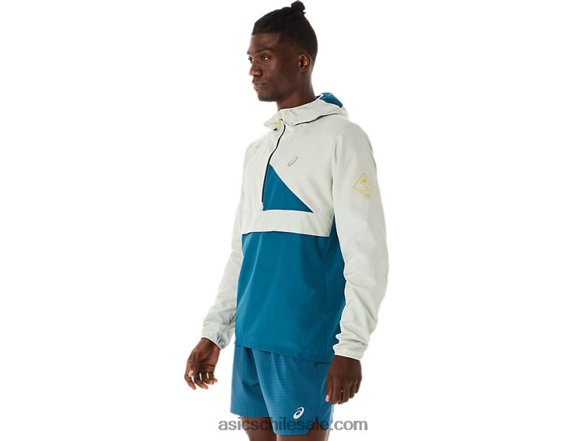 hombres Asics anorak fujitrail R8N446523 tinta verde azulado/salvia claro