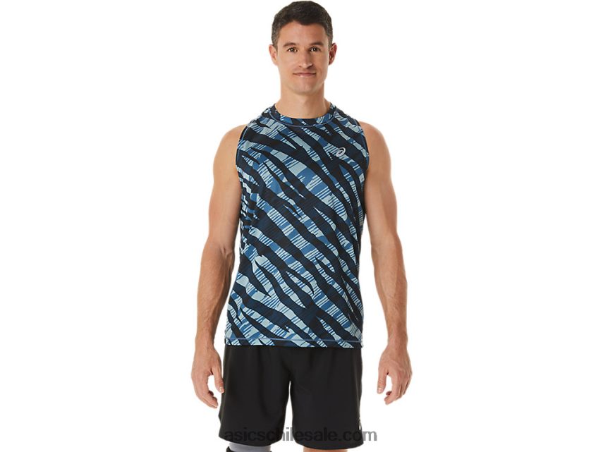 hombres Asics camiseta de camuflaje salvaje R8N4461113 azul celeste/negro rendimiento