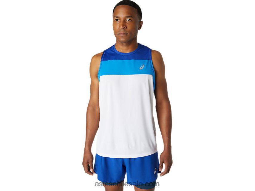 hombres Asics camiseta de carrera R8N4461746 blanco brillante/azul mónaco