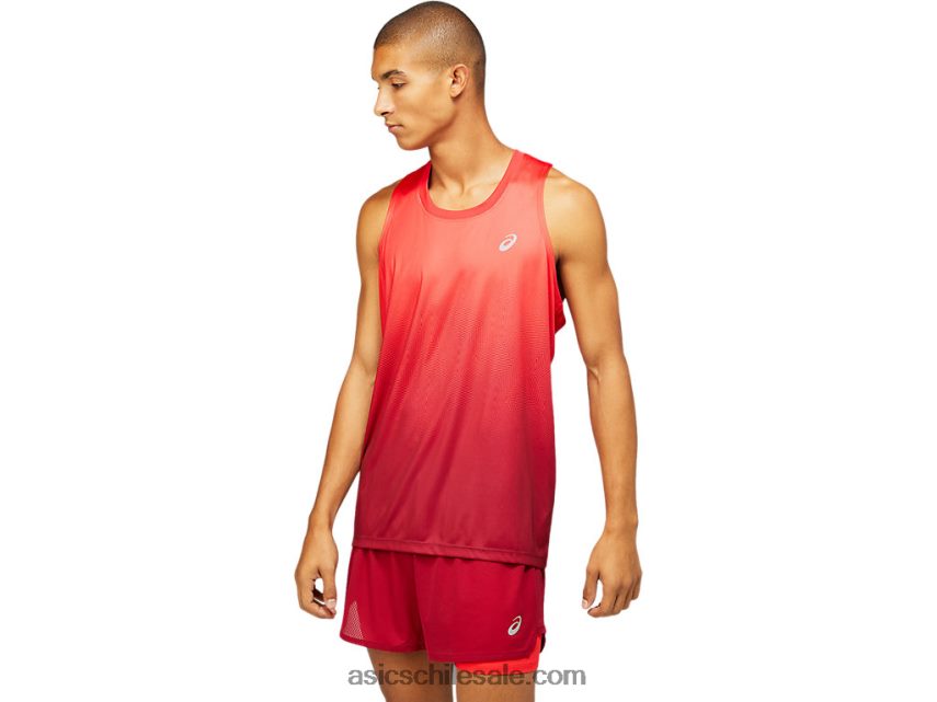hombres Asics camiseta kasane R8N4461798 rojo eléctrico/burdeos