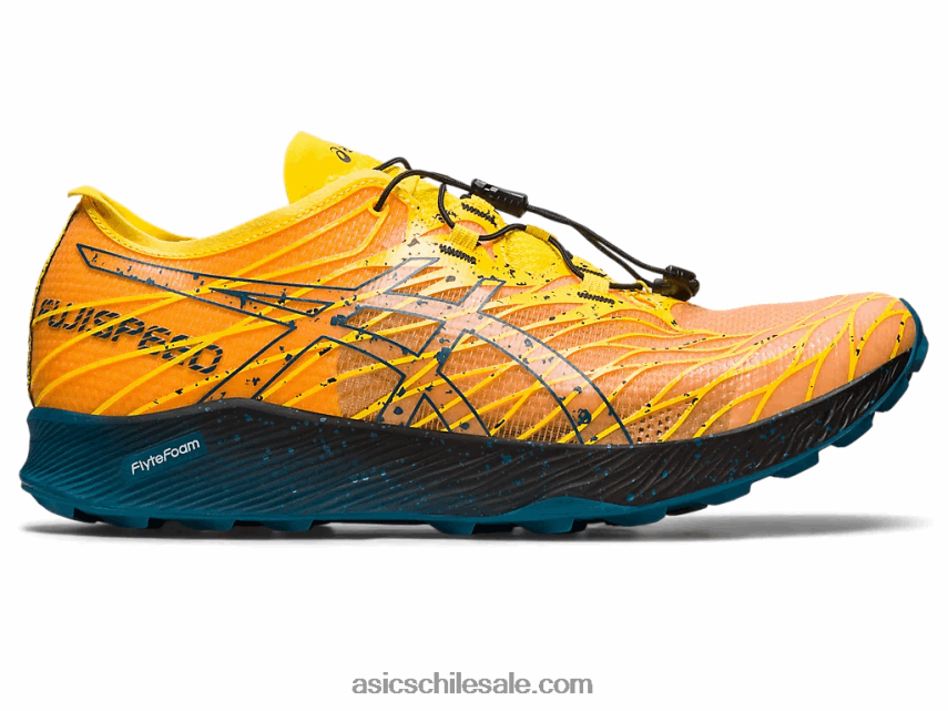 hombres Asics fujivelocidad R8N446636 amarillo dorado/verde azulado tinta