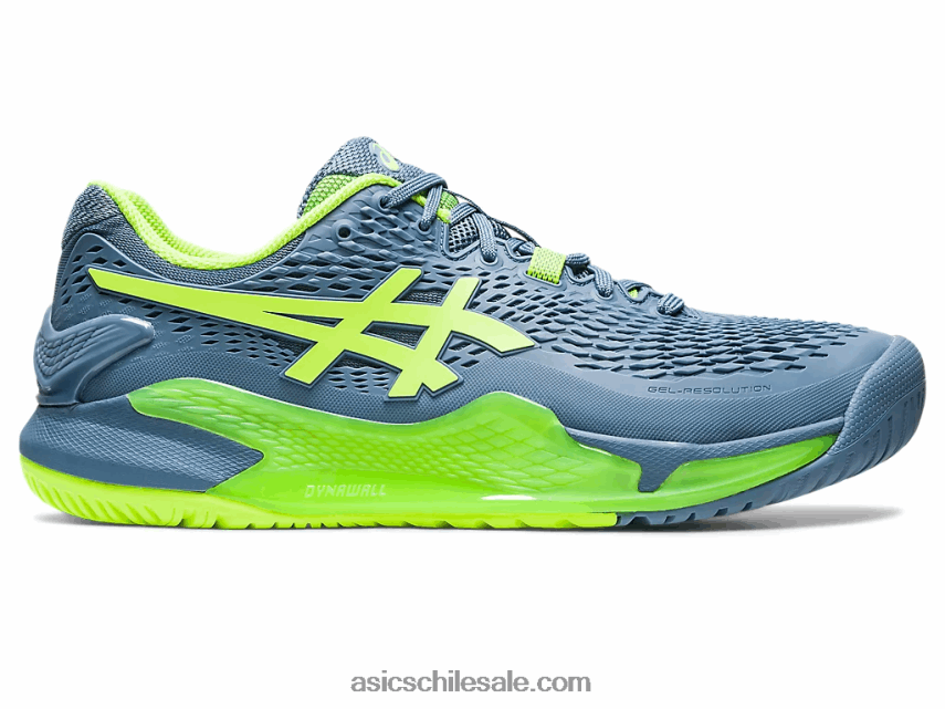 hombres Asics resolución de gel 9 de ancho R8N446364 azul acero/verde peligro
