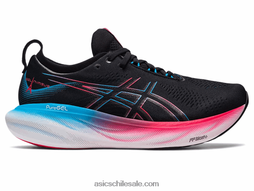 hombres Asics gel-nimbus 25 R8N4466 negro/rojo eléctrico