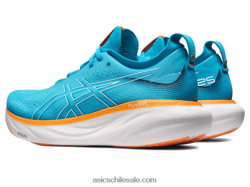 hombres Asics gel-nimbus 25 de ancho R8N446341 azul isla/melocotón sol