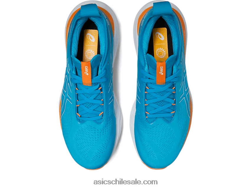 hombres Asics gel-nimbus 25 de ancho R8N446341 azul isla/melocotón sol