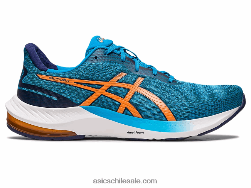 hombres Asics pulso de gel 14 R8N446437 azul isla/melocotón sol