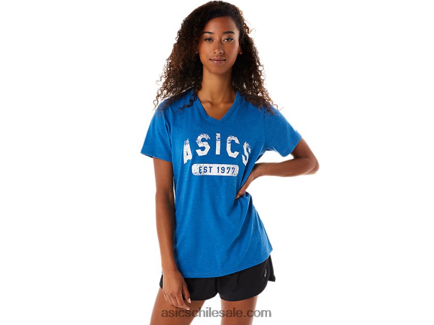 mujer Asics camiseta de manga corta est 1977 con cuello en v R8N4462982 unidad de lago