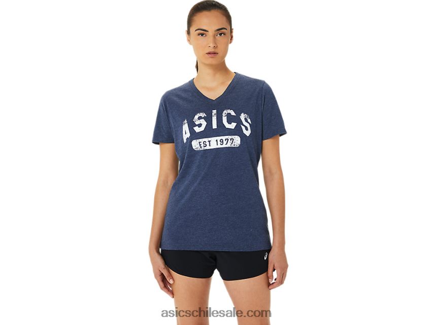 mujer Asics camiseta de manga corta est 1977 con cuello en v R8N4463202 brezo chaquetón