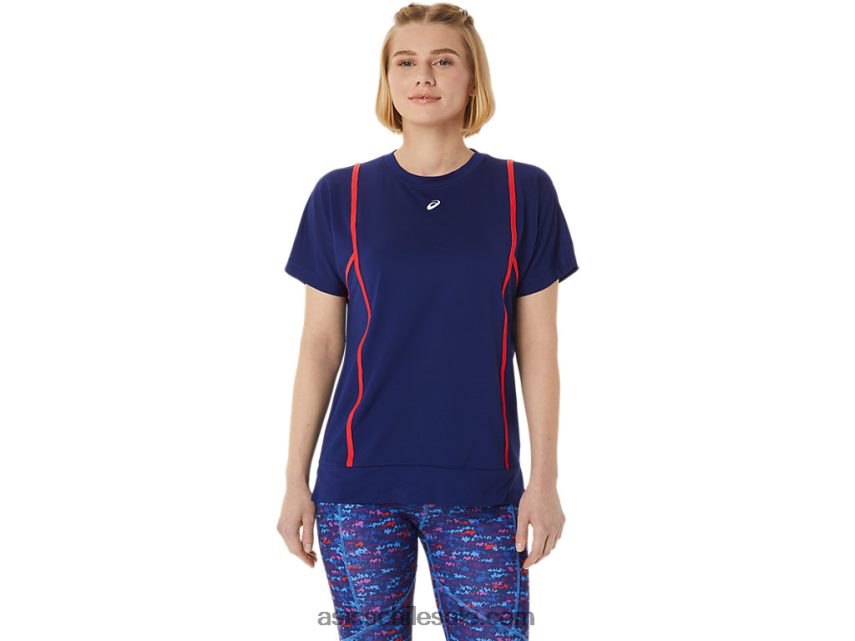 mujer Asics camiseta de manga corta new strong 92 R8N4463056 alerta azul/roja de buceo