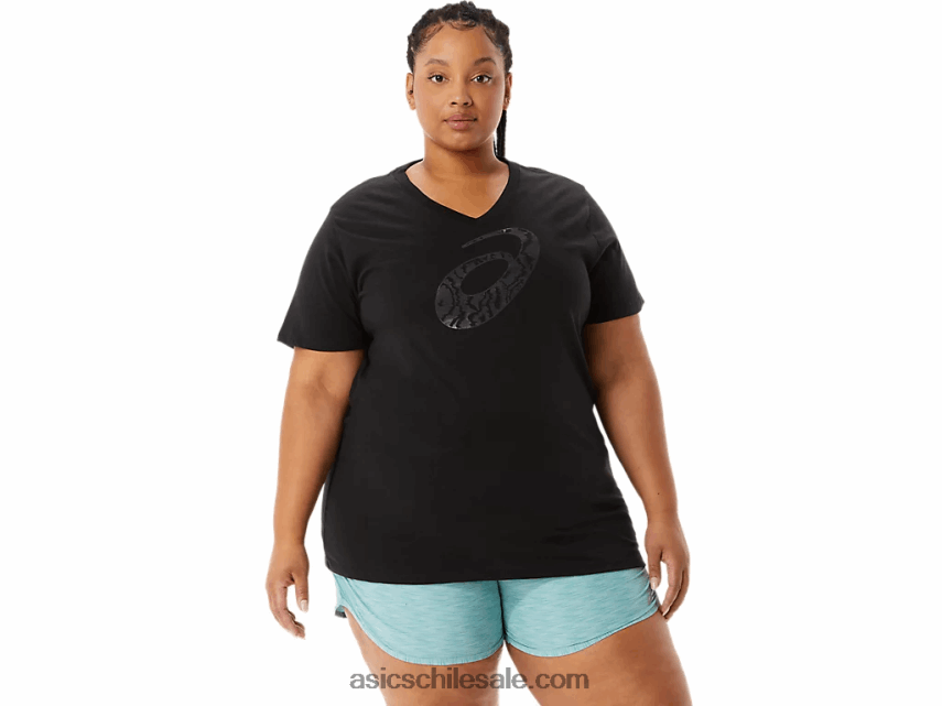 mujer Asics cuello de pico con estampado de tigre con aerógrafo en espiral 'a' R8N4463183 rendimiento negro