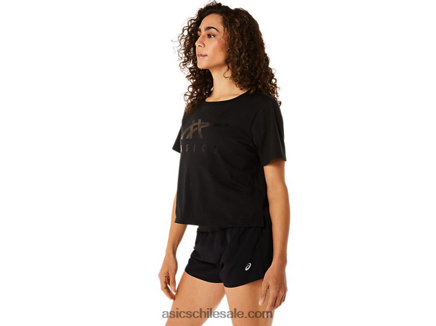 mujer Asics playera boxy de manga corta con rayas R8N4462815 rendimiento negro