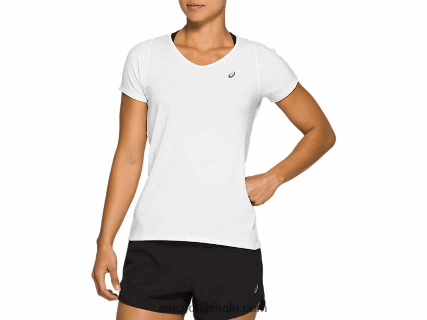 mujer Asics top de manga corta con cuello en V R8N4464141 blanco brillante