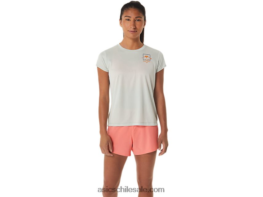 mujer Asics top de manga corta con logo fujitrail R8N4462510 salvia ligera