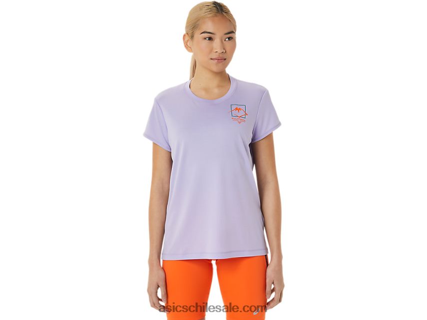mujer Asics top de manga corta con logo fujitrail R8N4463074 vapor