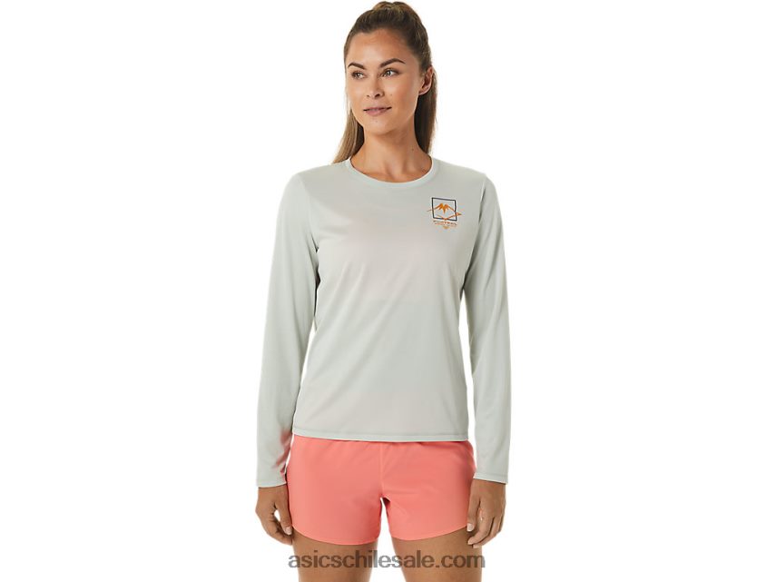 mujer Asics top de manga larga con logo fujitrail R8N4462476 salvia ligera