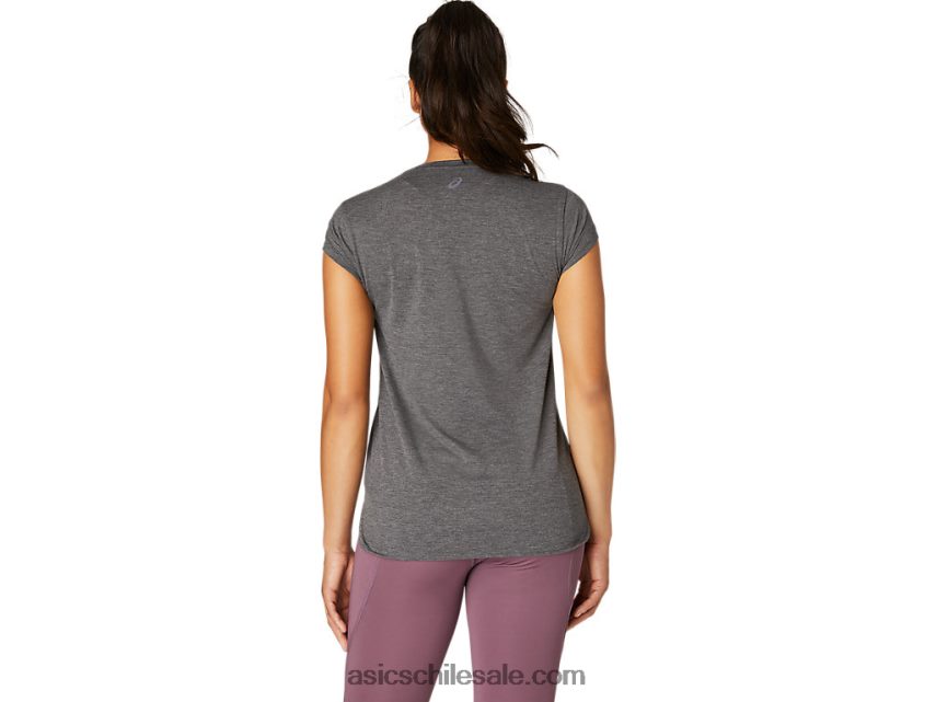 mujer Asics top jaspeado con cuello en v R8N4464092 brezo gris oscuro
