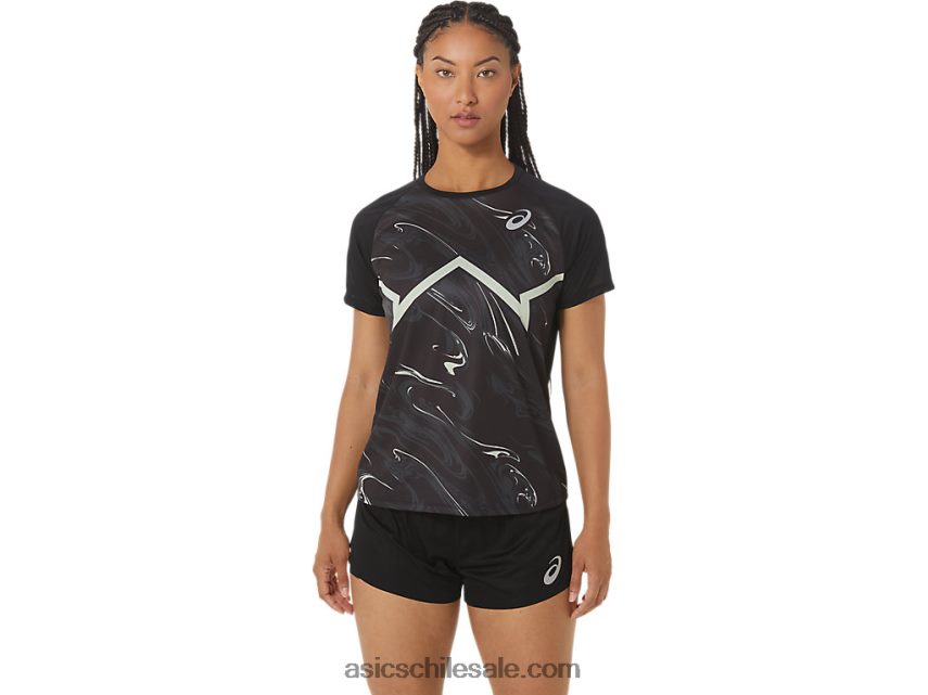 mujer Asics top ligero de manga corta cj-line R8N4462337 rendimiento negro/verde susurro