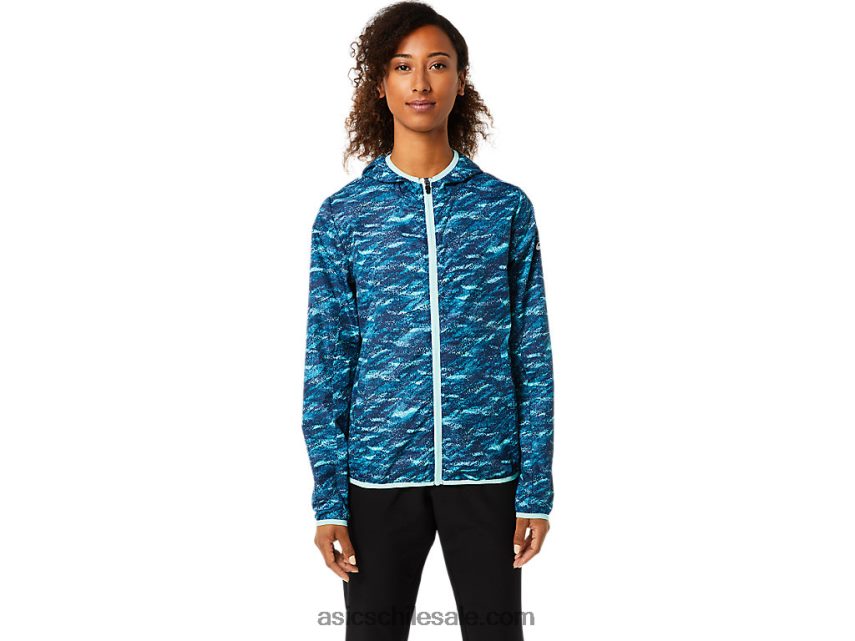 mujer Asics chaqueta plegable R8N4463852 estampado verde azulado/hielo fresco