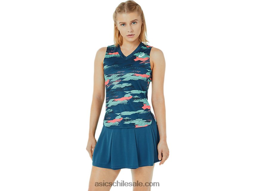 mujer Asics partido gráfico tanque R8N4463476 índigo claro