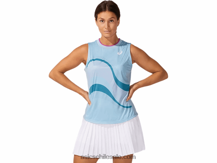 mujer Asics partido gráfico tanque R8N4464045 humo azul