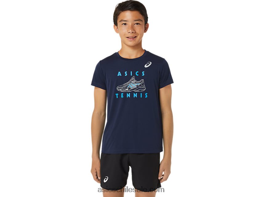 niños Asics playera de manga corta con gráfico de tenis R8N4464231 medianoche
