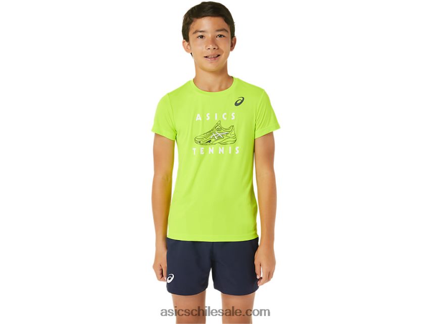 niños Asics playera de manga corta con gráfico de tenis R8N4464239 peligro verde